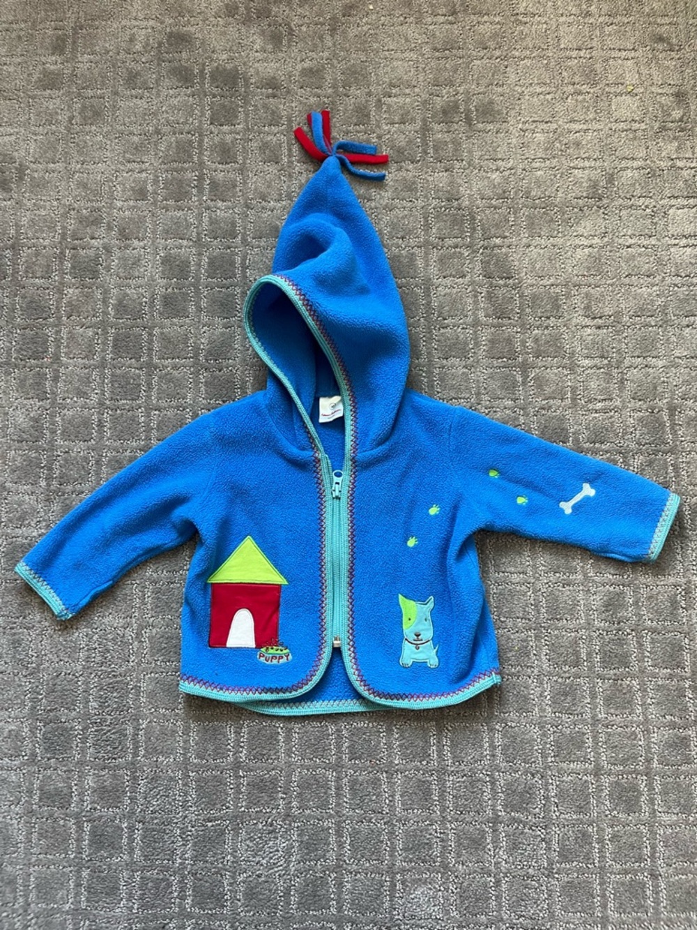Hanna Andersson Bright Blue Fleece Jacket with Aqua Trim and Red Stitching